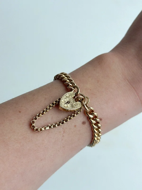 Stackable Bangle Sets for a Trendy LookVintage 9ct Yellow Gold Curb Link Bracelet With Detailed Heart Lock