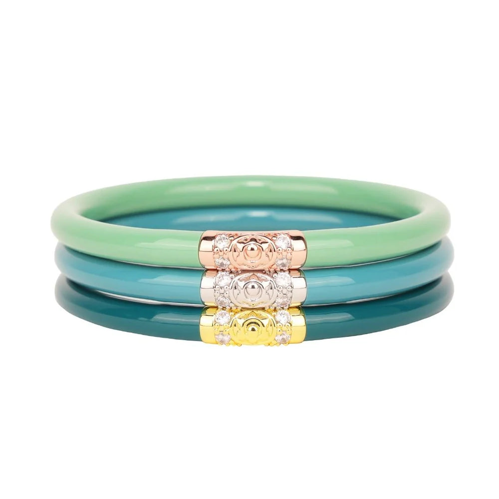 Solid Gold Bangles with Intricate EngravingsBuDhaGirl | Set of Three | Three Kings All Weather Bangles in Fjord