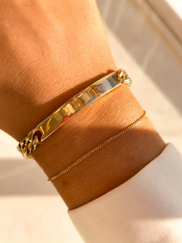 Adjustable Leather Bangles for a Bohemian StyleVintage 9ct Yellow Gold Heavy Curb ID Bracelet