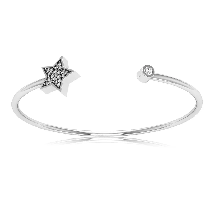 Stackable Bangle Sets for a Trendy LookSterling Silver Cubic Zirconia Star Open Adjustable Bangle