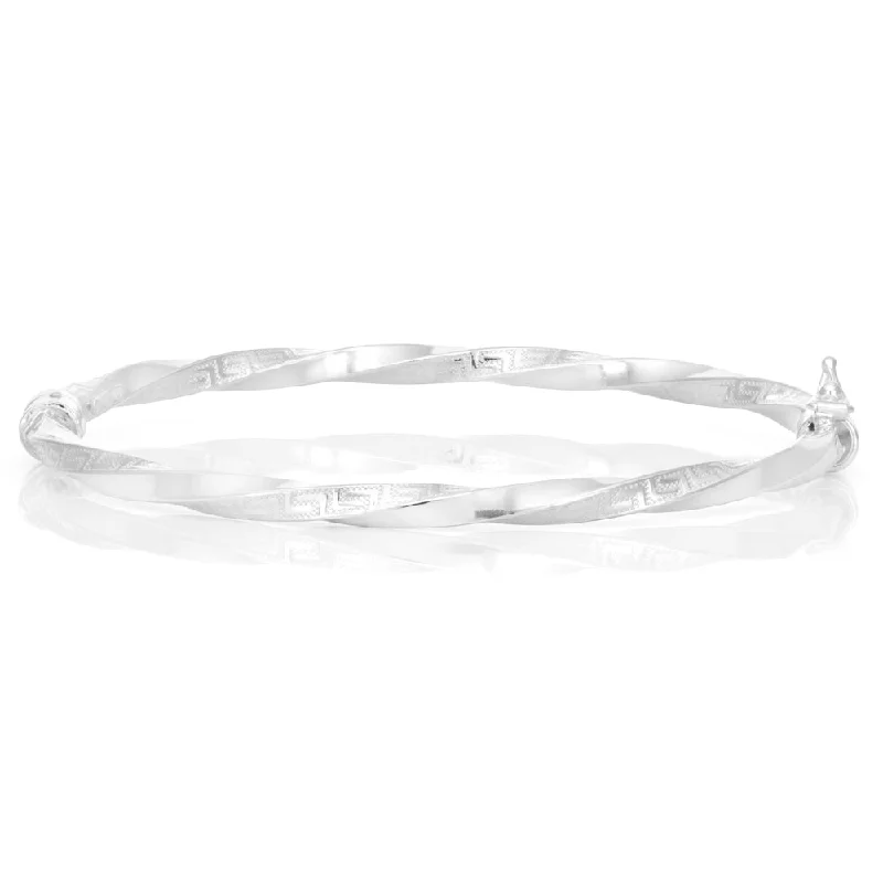 Stackable Bangle Sets for a Trendy LookSterling Silver Greek Key Oval Hinged Bangle