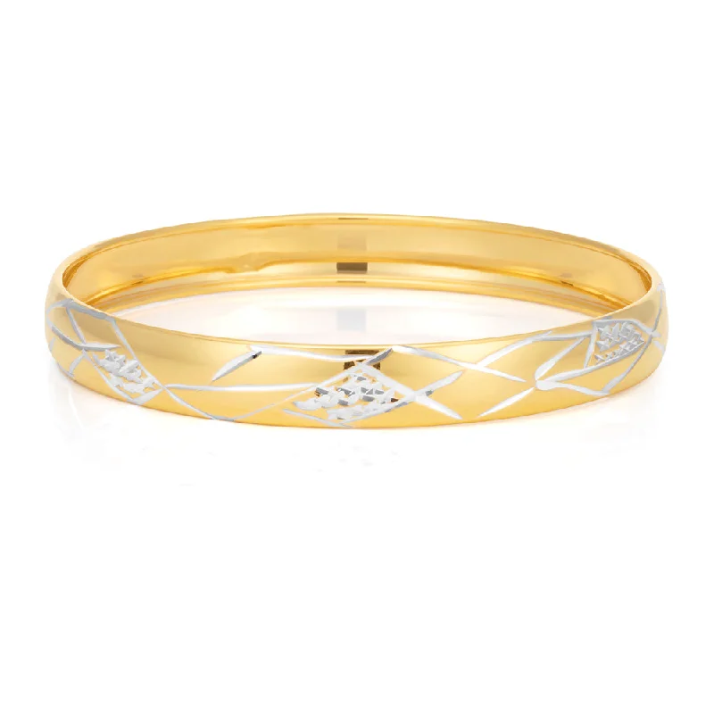 Bangle Bracelets with Birthstone Accents9ct Two-Tone Gold Filled Diamond Cut Bangle