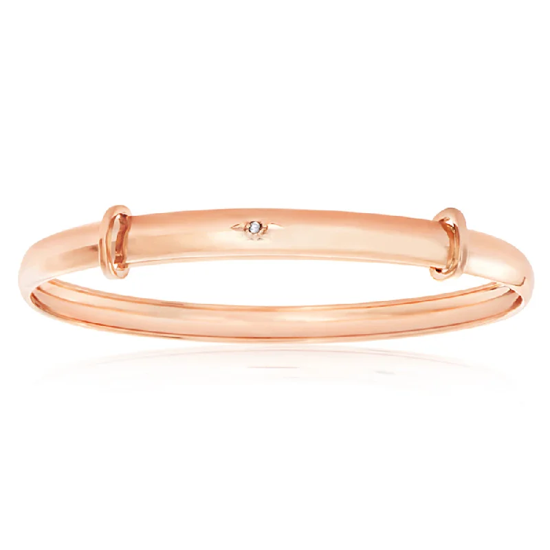 Solid Gold Bangles with Intricate Engravings9ct Rose Gold Diamond Set Expandable Baby Bangle