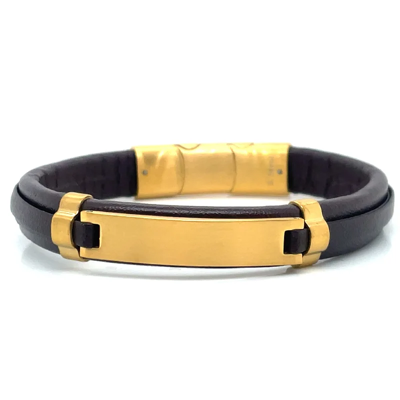 Enamel - Coated Bangles in Vibrant ColorsGents Brown Leather And Gold Matte ID Bracelet With Magnetic Catch