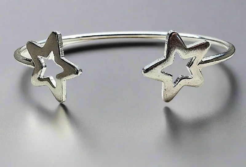 Stackable Bangle Sets for a Trendy LookSterling Silver Two Star Cuff Bangle