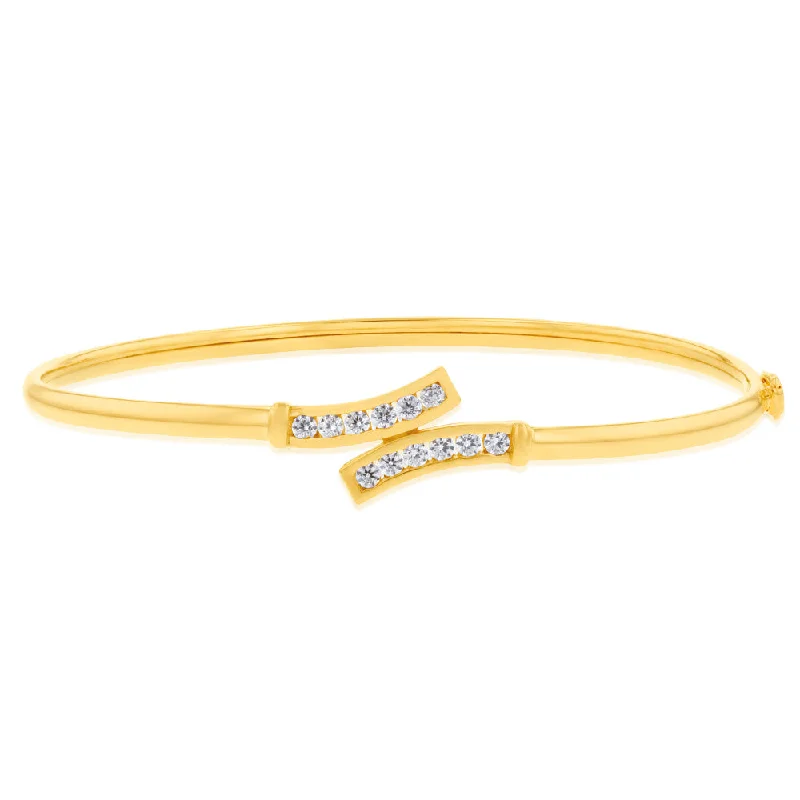 Bangle Bracelets with Birthstone Accents9ct Yellow Gold Silverfilled Two Row Cubic Zirconia Bangle