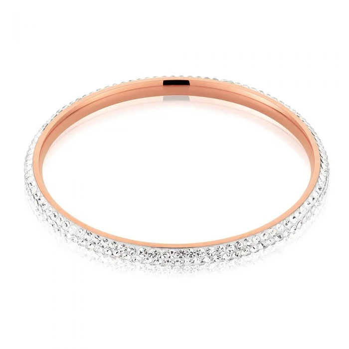 Solid Gold Bangles with Intricate EngravingsRose Gold Plated Stainless Steel Crystal Bangle 65mm