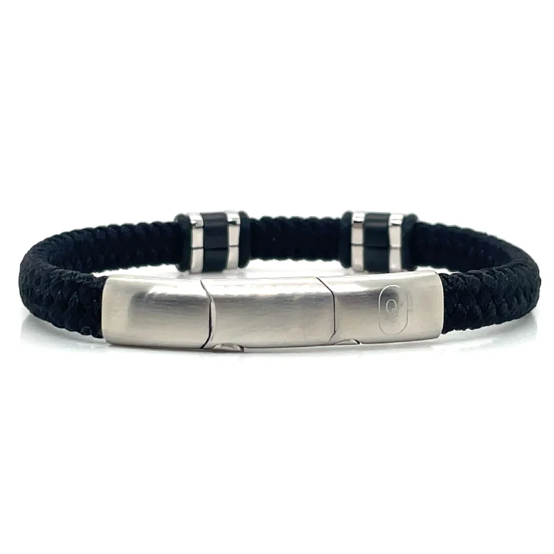 Stackable Bangle Sets for a Trendy LookGents Black Cotton Bracelet With Stainless Steel Magnetic Catch