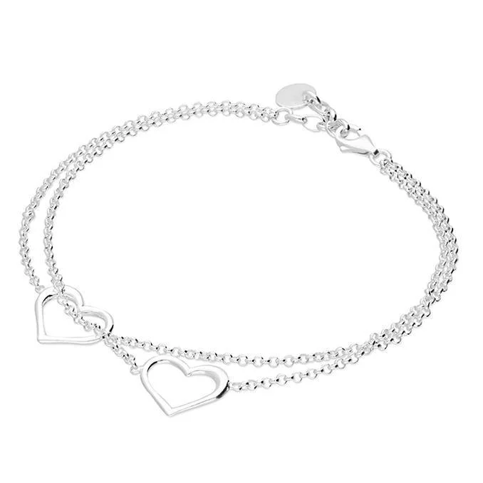 Stackable Bangle Sets for a Trendy LookSterling Silver Double Open Heart Chain Bracelet