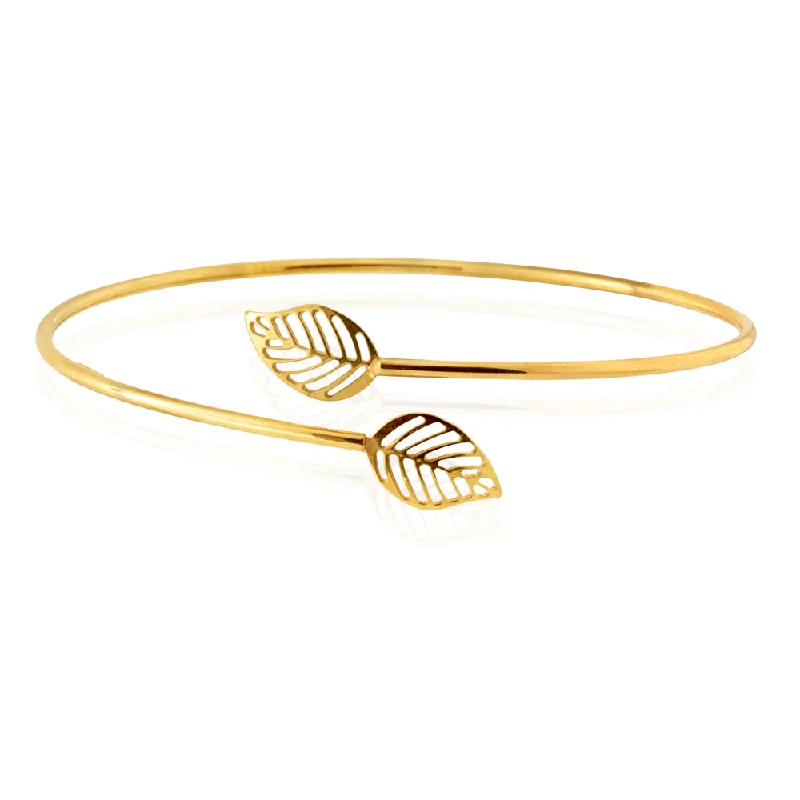 Solid Gold Bangles with Intricate Engravings9ct Gold Silverfilled Leaf Bangle