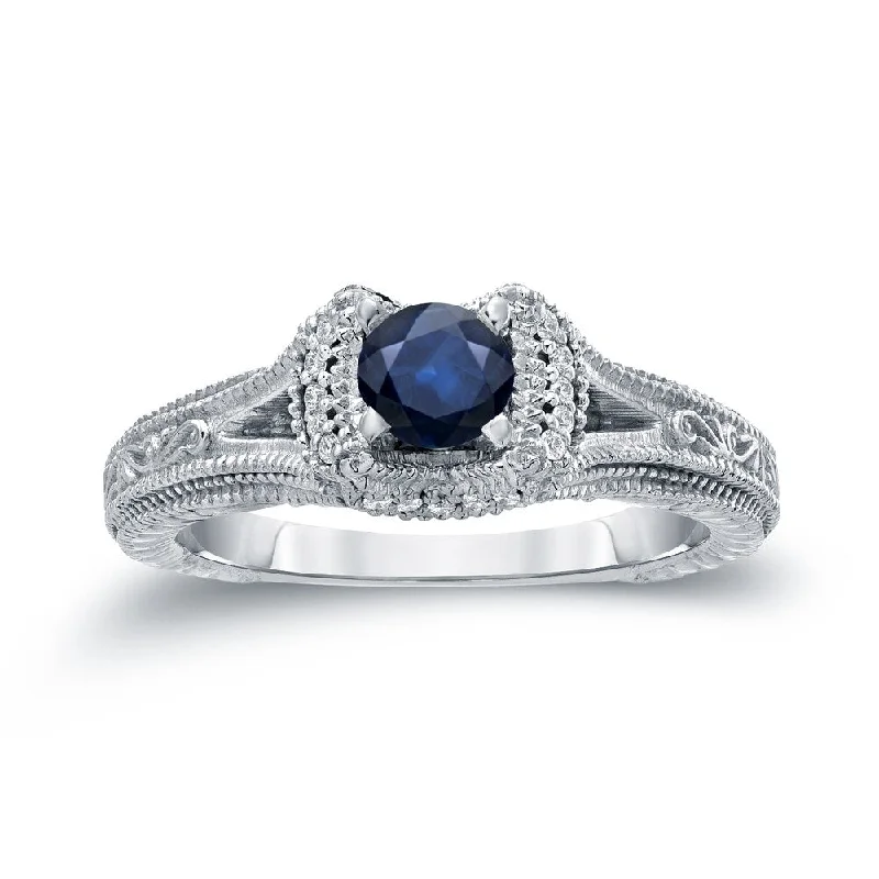 14k Gold 2/5ct Blue Sapphire and 1/8ct TDW Round Diamond Engagement Ring