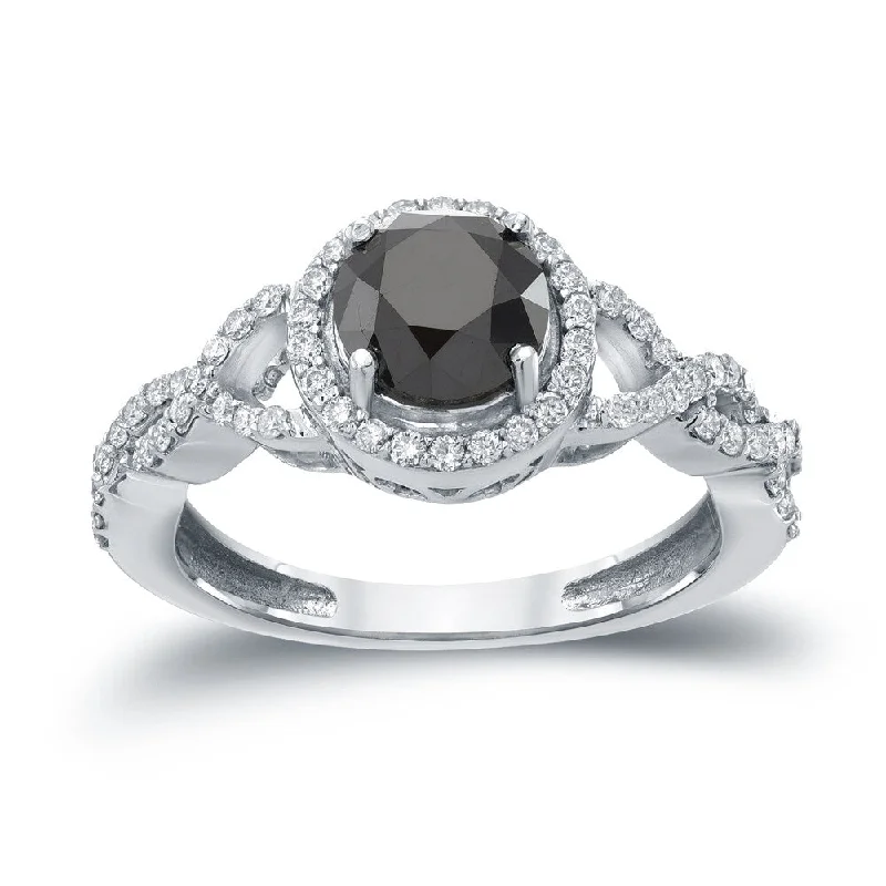 14k Gold Round 1 3/8ct TDW Black Diamond with Halo Engagement Ring by Auriya (H-I, I1-I2)