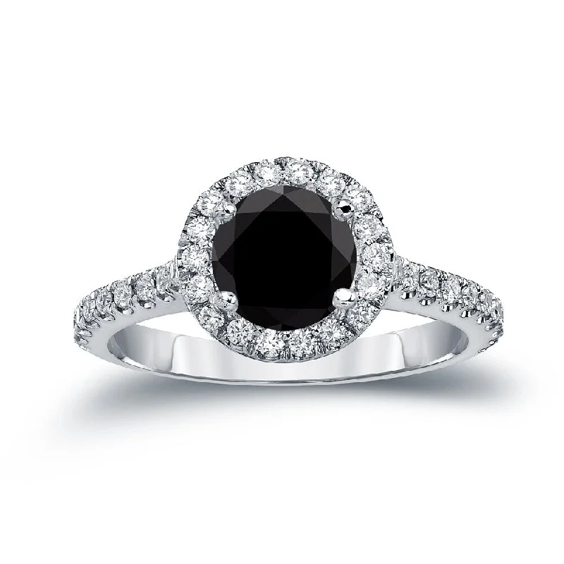 14k Gold Round 1 7/8ct TDW Black Diamond Halo Engagement Ring by Auriya (H-I, SI1-SI2)