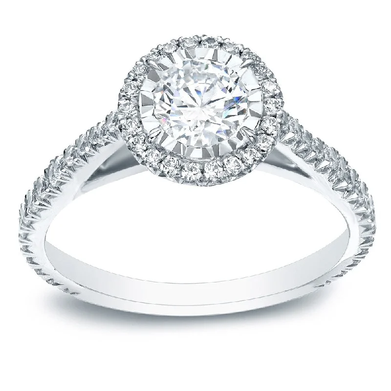 14k Gold Round Miracle Set 1ct TDW Diamond Halo Engagement Ring by Auriya