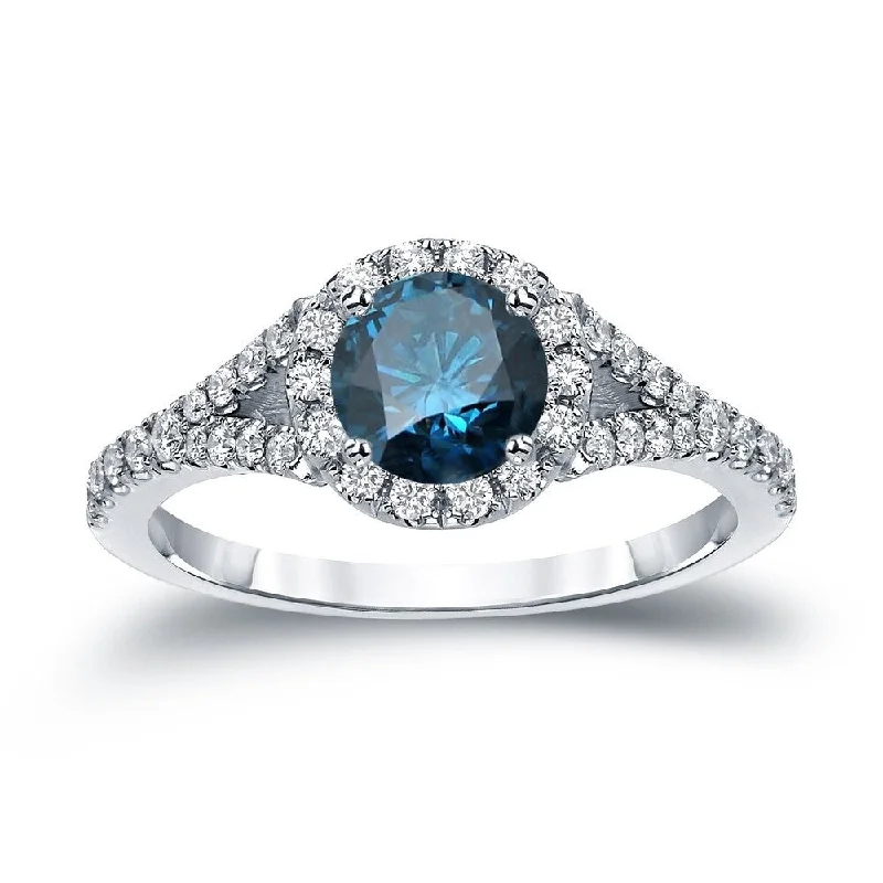 Auriya 1 1/2ctw Round Halo Blue Diamond Engagement Ring 14k Gold (H-I, SI1-SI2)