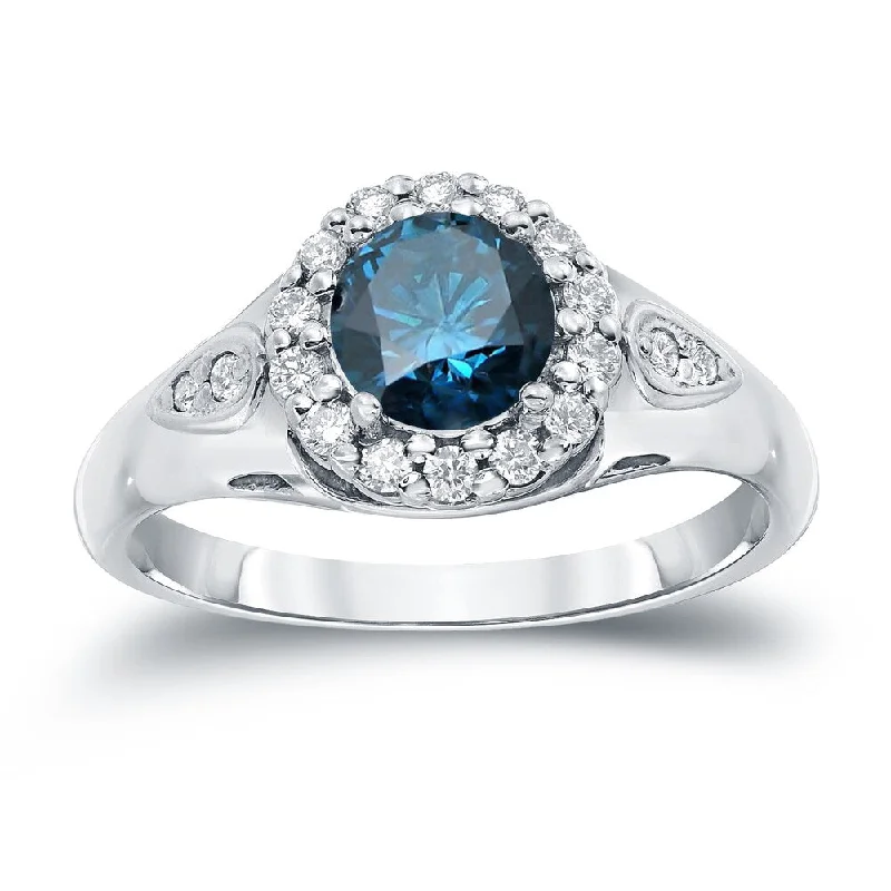 Auriya 1 1/4ctw Round Halo Blue Diamond Engagement Ring 14k Gold