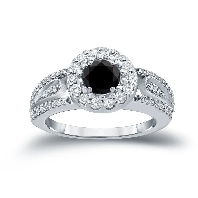 Auriya 1/2ct TDW Round Black Diamond Halo Engagement Ring 14k Gold