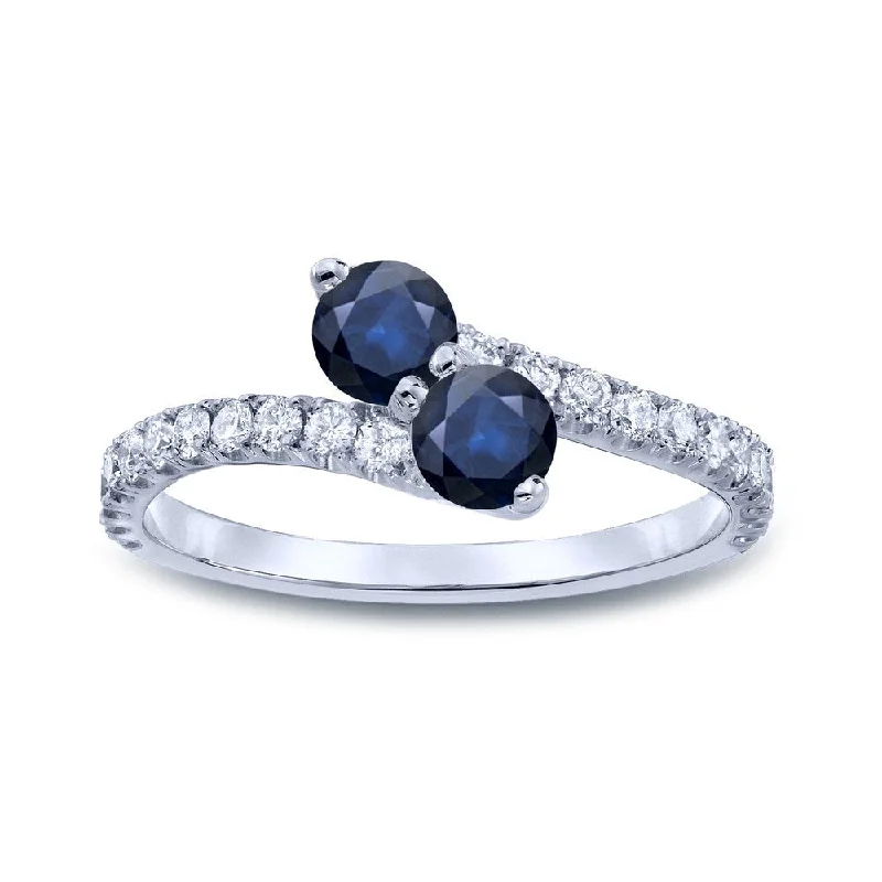 Auriya 1/4ct Blue Sapphire and 1/4cttw 2-Stone Diamond Ring 14K Gold (H-I, I1-I2)