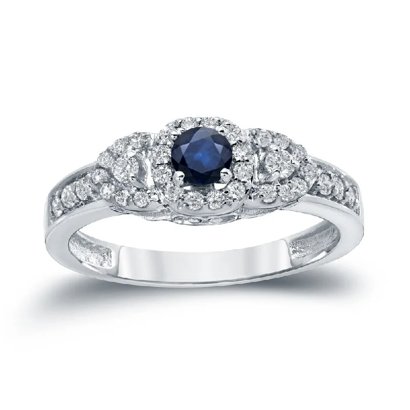 Auriya 1/5ct Blue Sapphire and 1/10ct TDW Diamond Halo Engagement Ring 14k Gold