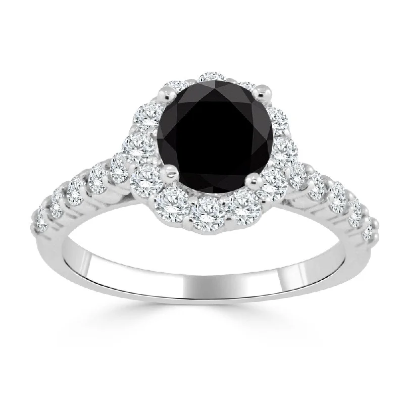 Auriya 14k Gold 1 1/2ctw Black Diamond Halo Engagement Ring