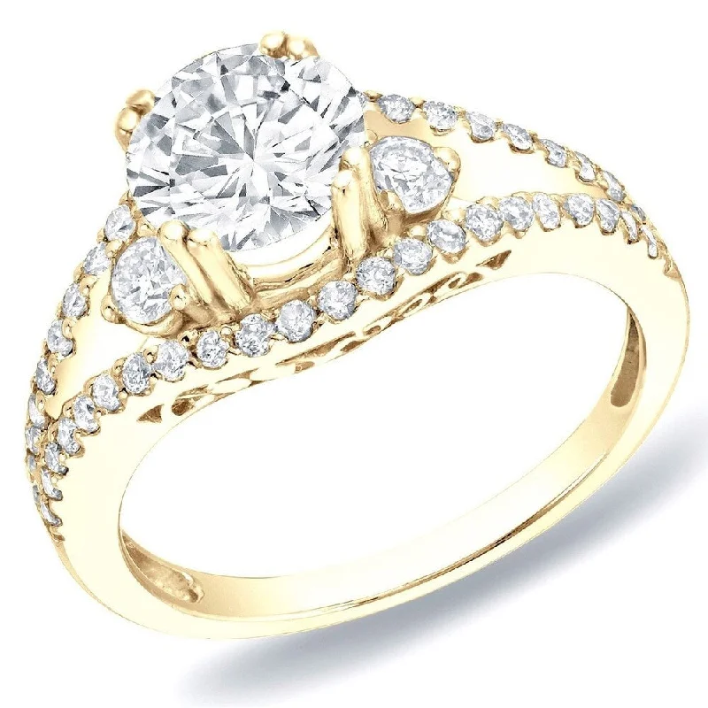 Auriya 14k Gold 1 1/4ctw Modern 3-stone Diamond Engagement Ring Split-Shank (H-I, SI1-SI2)