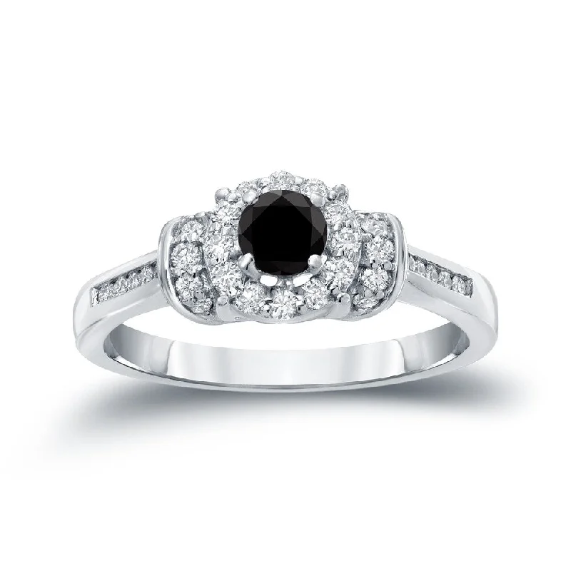 Auriya 14k Gold 1/2ctw Halo Black Diamond Engagement Ring (H-I, I1-I2)