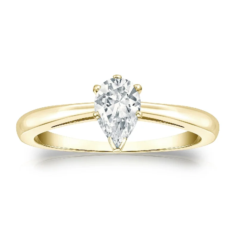 Auriya 14k Gold 1/2ctw Pear Shape Solitaire Diamond Engagement Ring (G-H, VS1-VS2)