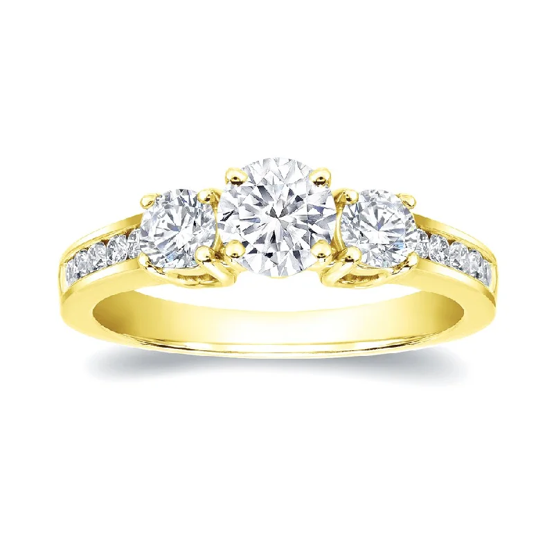 Auriya 14k Gold 1 3/5ctw 3-Stone Diamond Engagement Ring Certified