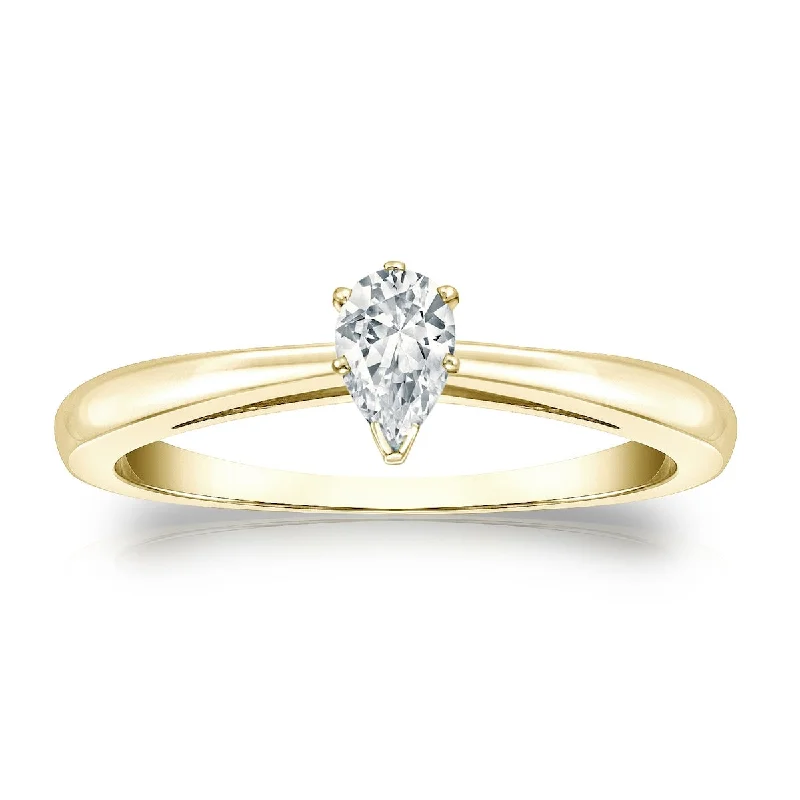 Auriya 14k Gold 1/3ctw Pear Shape Solitaire Diamond Engagement Ring (H-I, I1-I2)