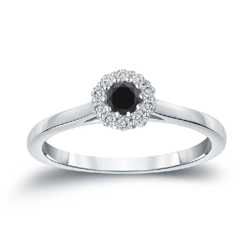 Auriya 14k Gold 1/4ctw Halo Black Diamond Engagement Ring