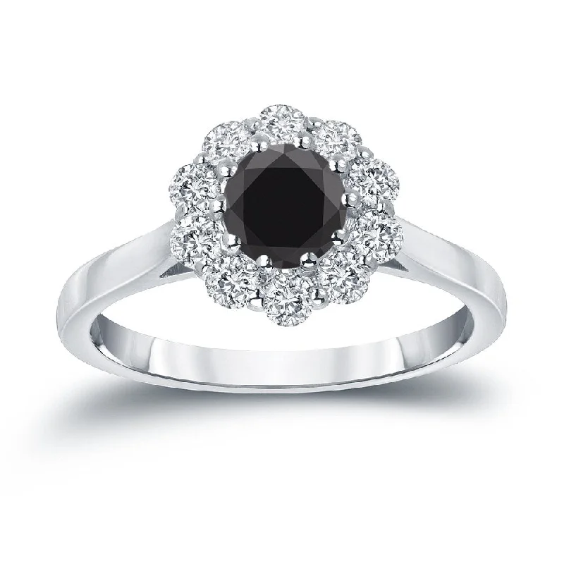 Auriya 14k Gold 1 carat TW Halo Black Diamond Engagement Ring