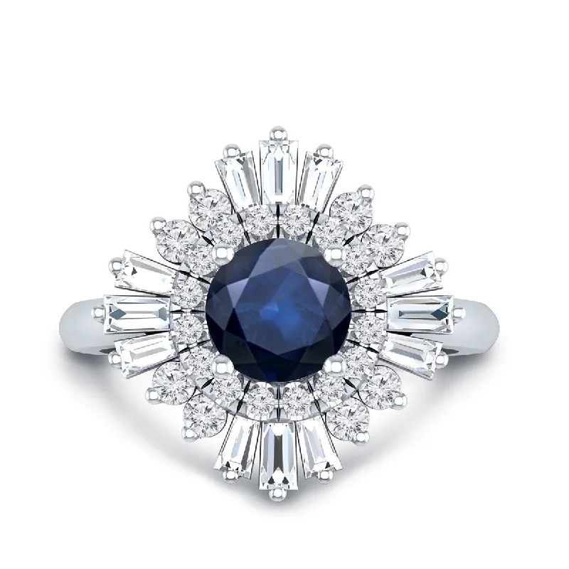 Auriya 14k Gold 1ct Blue Sapphire and Diamond Ballerina Engagement Ring 3/4ctw (G-H, VS1-VS2)