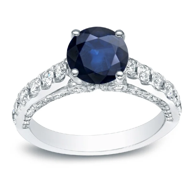 Auriya 14k Gold 1ct Modern Blue Sapphire and Diamond Engagement Ring 3/4ctw