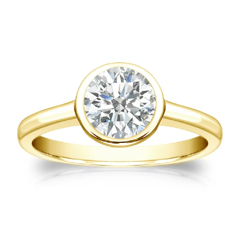 Auriya 14k Gold 1ctw Bezel-set Solitaire Diamond Engagement Ring Certified