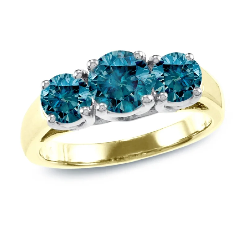 Auriya 14k Gold 2ctw 3-Stone Blue Diamond Engagement Ring (I1-I2)