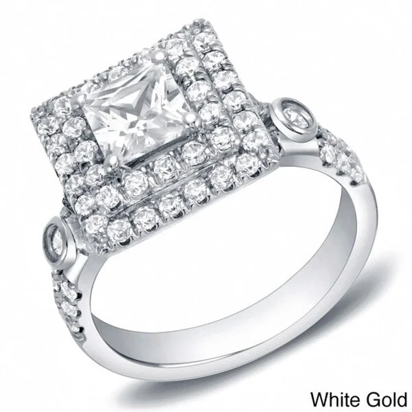 Auriya 14k Gold 2ctw Square Princess-cut Double Halo Diamond Engagement Ring