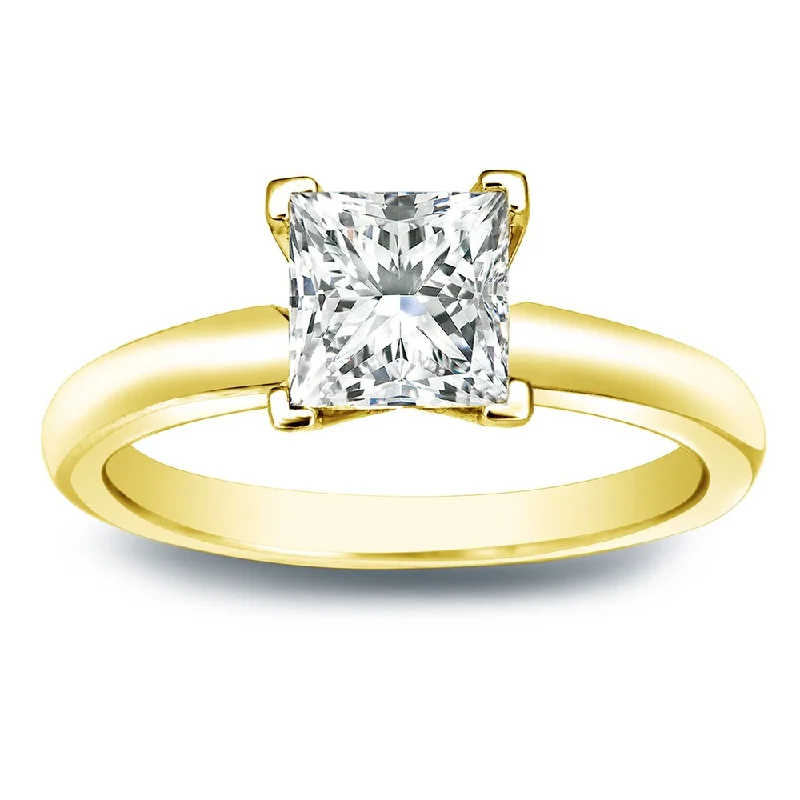 Auriya 14k Gold 3/4 carat TW Princess-cut Solitaire Diamond Engagement Ring