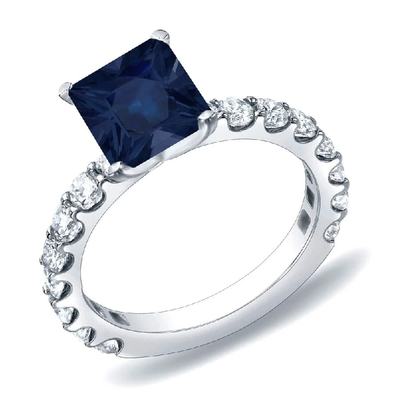 Auriya 14k Gold 3/4ct Princess-cut Sapphire and Diamond Engagement Ring 1ctw (H-I, SI1-SI2)