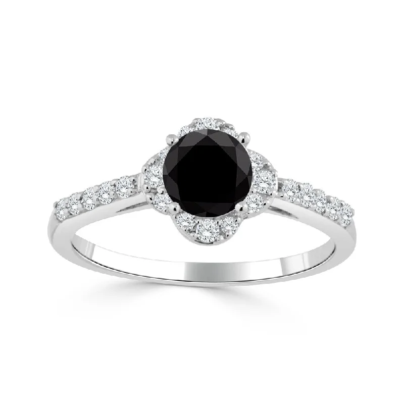 Auriya 14k Gold 3/4ctw Delicate Floral Black Diamond Halo Engagement Ring (H-I, I1-I2)