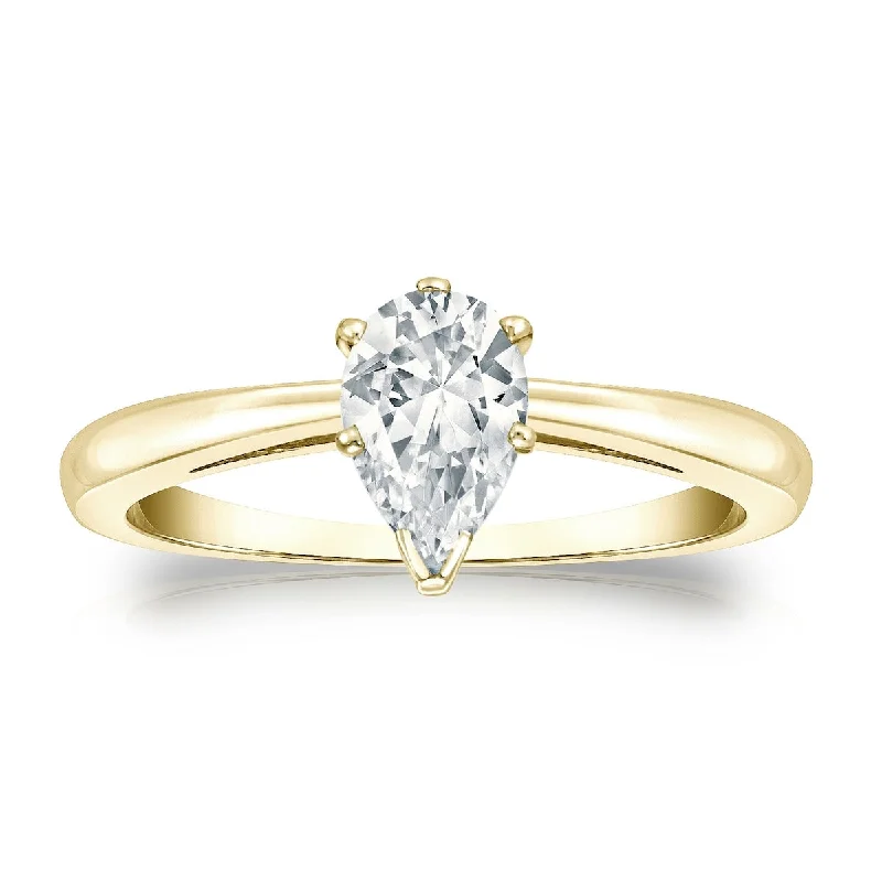 Auriya 14k Gold 3/4ctw Pear Shape Solitaire Diamond Engagement Ring (G-H, SI1-SI2)