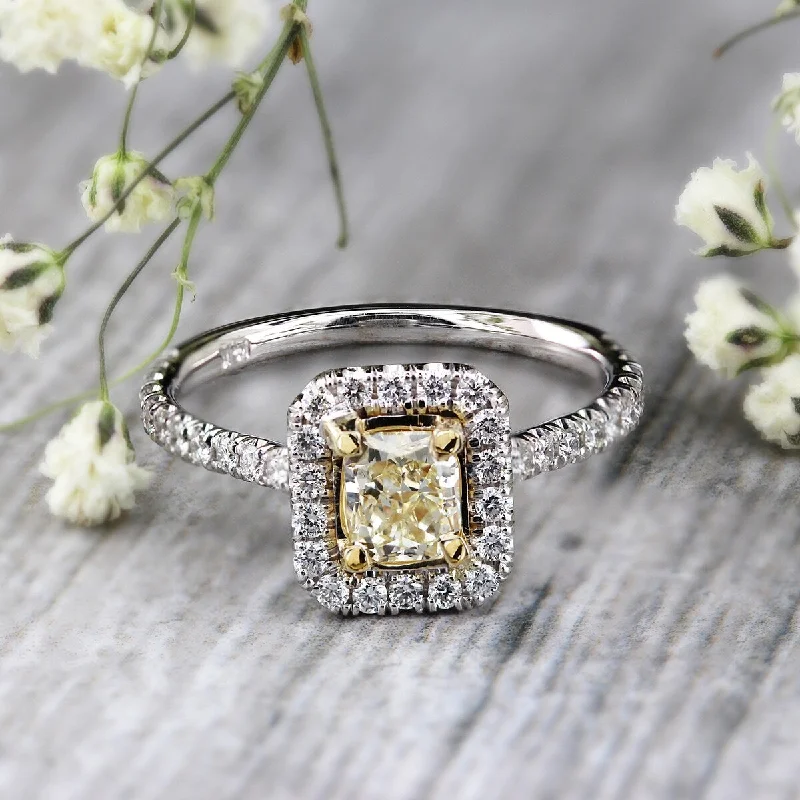 Auriya 14k Gold 3/4ctw Radiant-cut Halo Yellow Diamond Engagement Ring