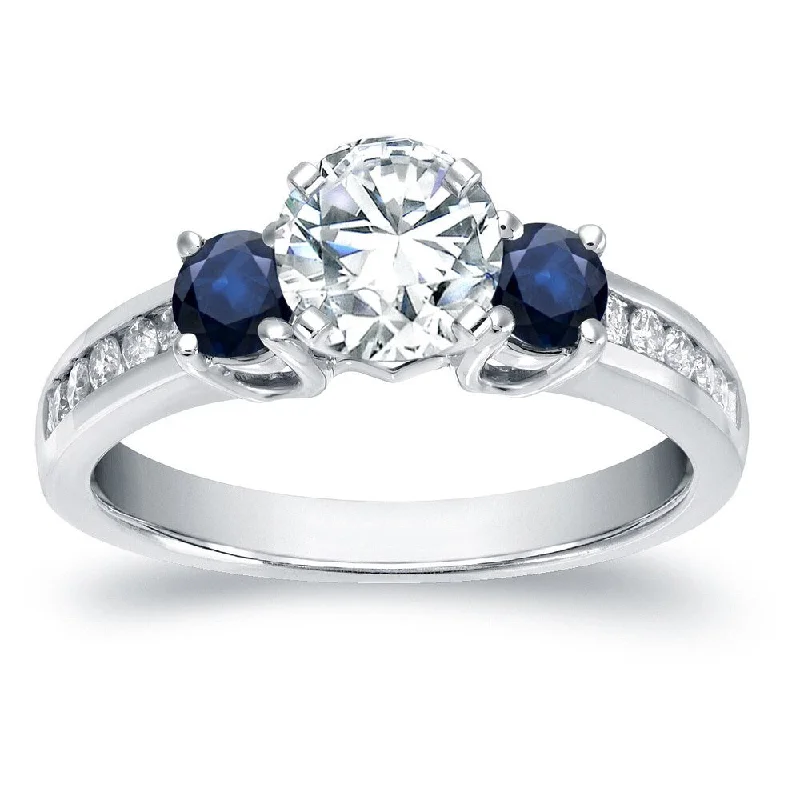 Auriya 14k Gold 3/5ctw 3-Stone Diamond and Sapphire Engagement Ring 2/5ct (H-I, SI1-SI2)