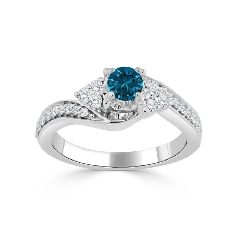 Auriya 14k Gold 5/8ct TDW Curved Round Blue Diamond Engagement Ring (H-I, I1-I2)