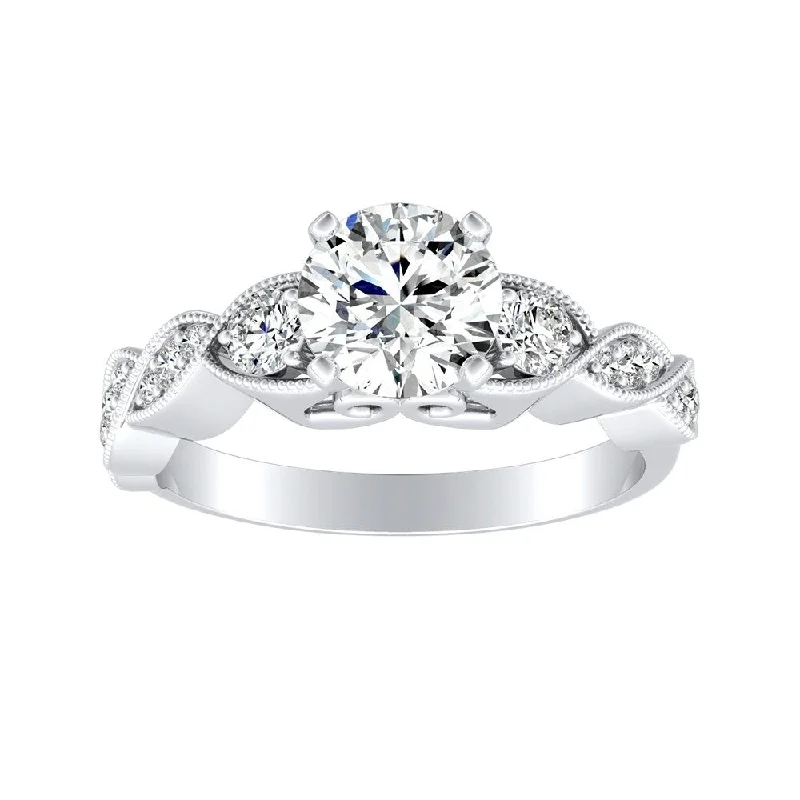 Auriya 14k Gold Vintage Round 1 1/2ct Moissanite and 1/4ct TDW Diamond Engagement Ring (G-H, VS1-VS2)