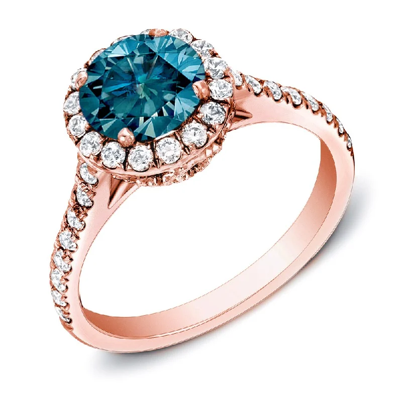 Auriya 14k Rose Gold 1 3/4ctw Halo Blue Diamond Engagement Ring