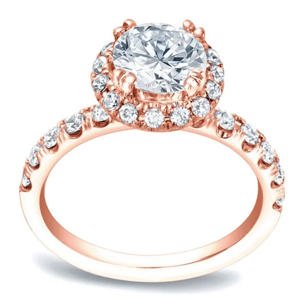 Auriya 14k Rose Gold 1 3/5ctw Round Halo Diamond Engagement Ring Certified