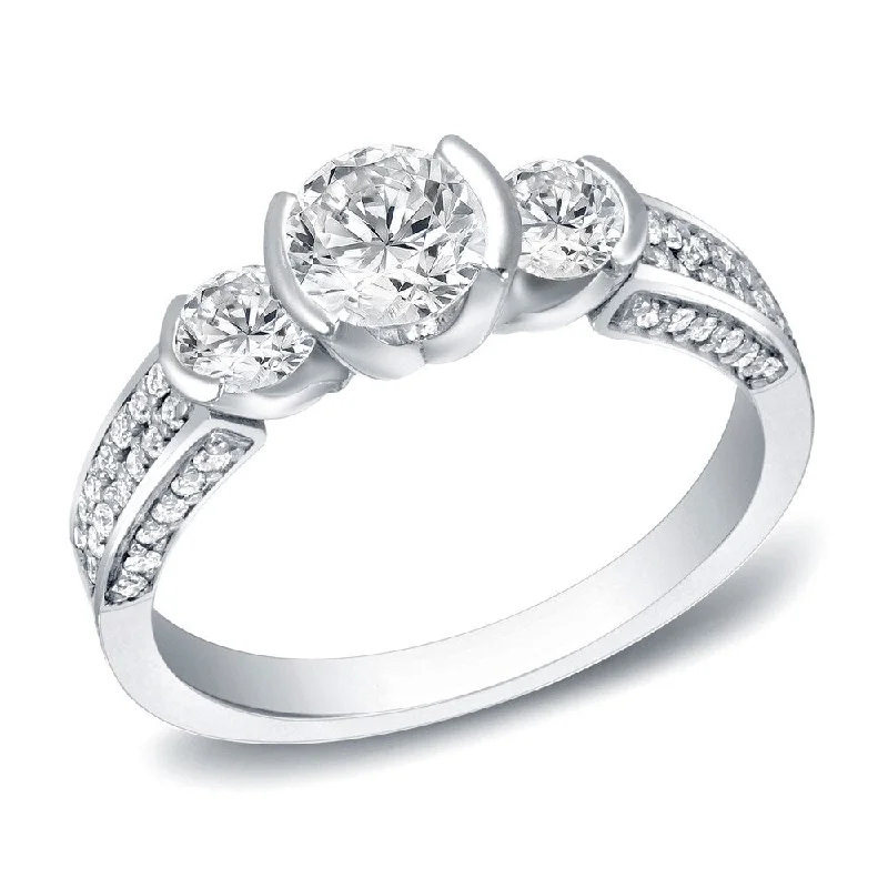 Auriya 14k White Gold 1 1/2ct TDW Contemporary 3-Stone Diamond Engagement Ring (H-I, SI1-SI2)