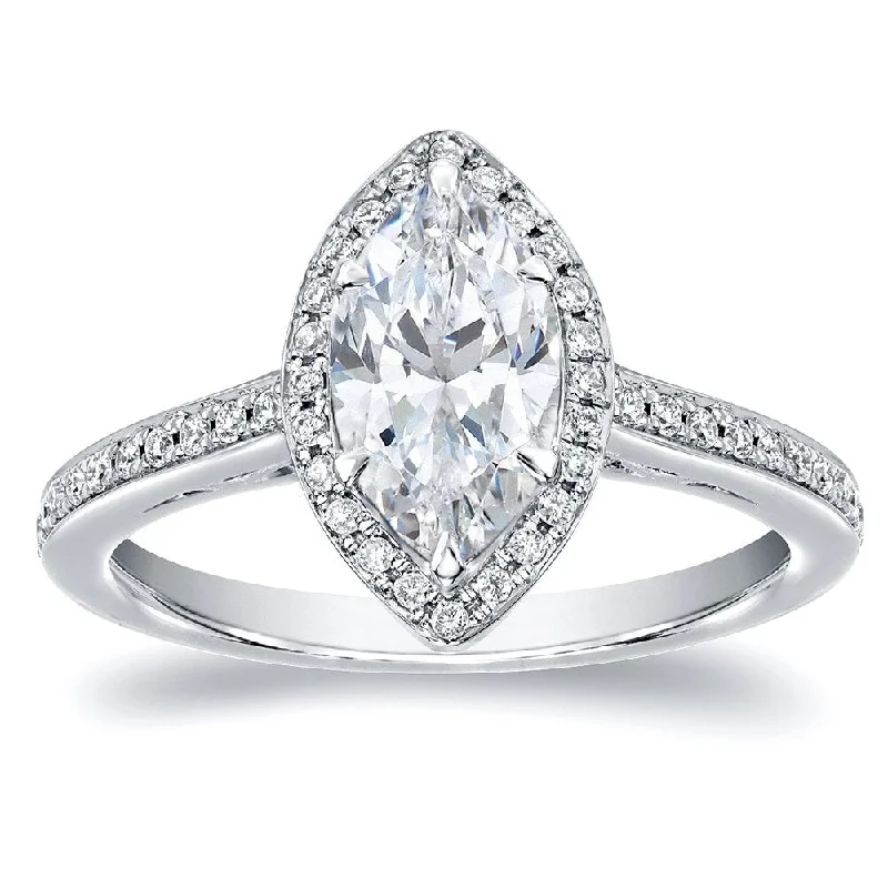 Auriya 18k Gold 1 1/3ctw Halo Marquise Diamond Engagement Ring (H-I, SI1-SI2)