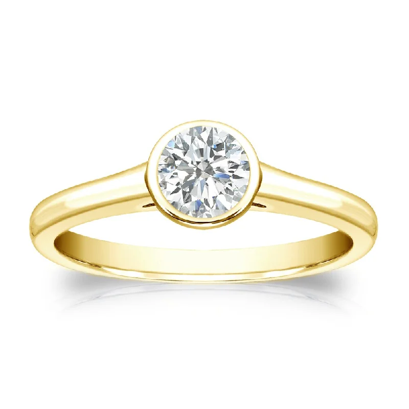 Auriya 18k Gold 1/3 carat TW Bezel-set Solitaire Diamond Engagement Ring (I-J, SI1-SI2)