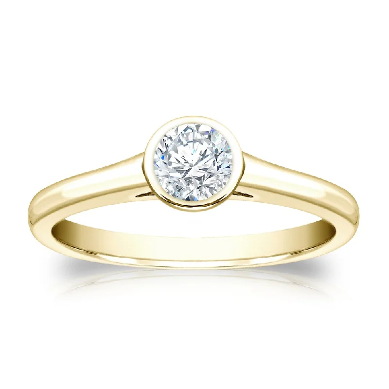 Auriya 18k Gold 1/3ctw Bezel Solitaire Diamond Engagement Ring